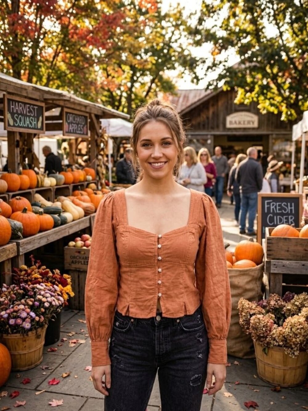 Free People Orange Peasant Blouse Fall Boho